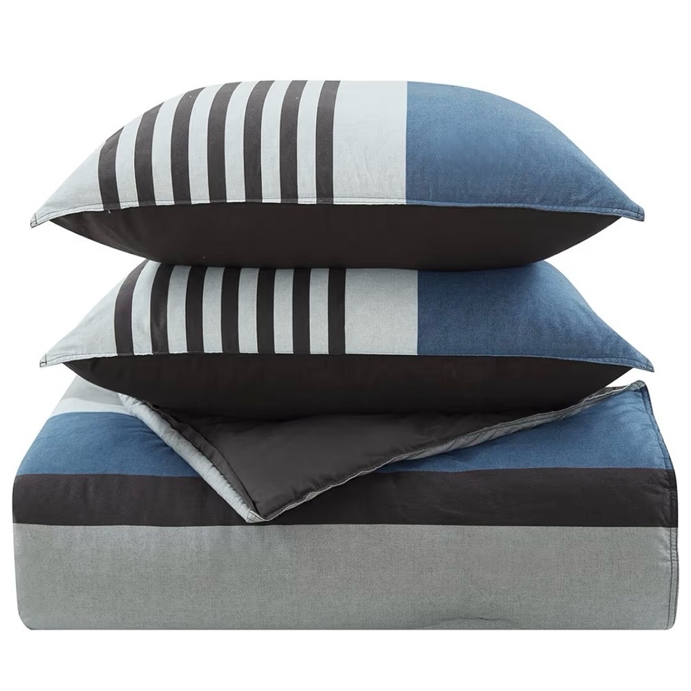 Nautica Rendon Cotton Grey Duvet Cover Set King New - Picture 4 of 6
